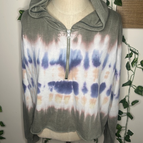 Aerie Quarter Zip Cropped Tie Dye Hoodie - Picture 2 of 5